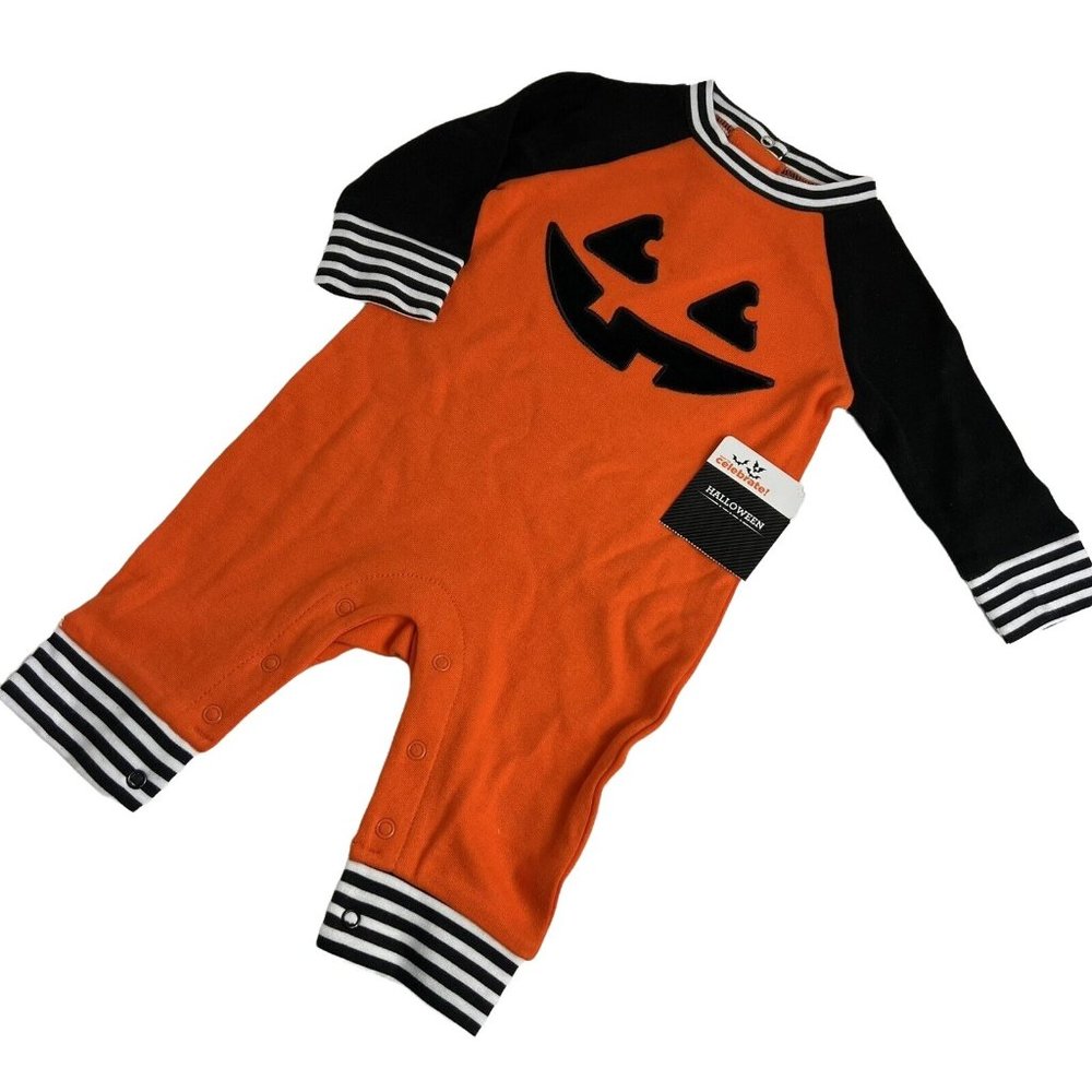 Way To Celebrate Halloween Pumpkin Baby Romper 0/3 Months Body Suit Orange New